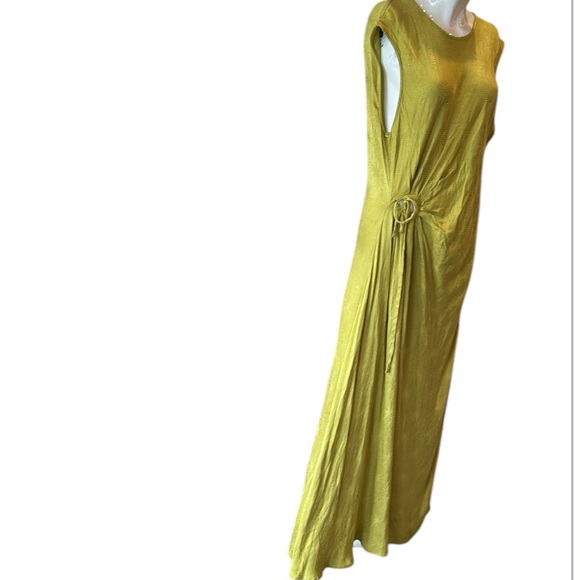 House of Harlow 1960 Chartreuse Cutout Satin Slip Midi Dress Size Medium - Picture 4 of 11